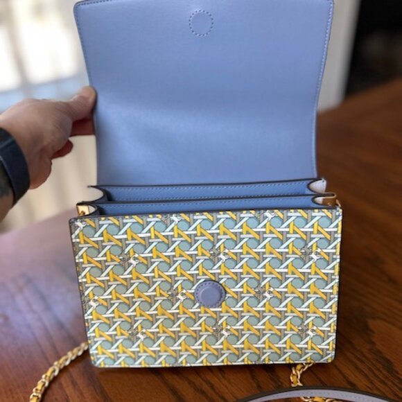 Tory Burch Robinson Shoulder Bag Northern Blue Basket Weave - Picture 4 of 16